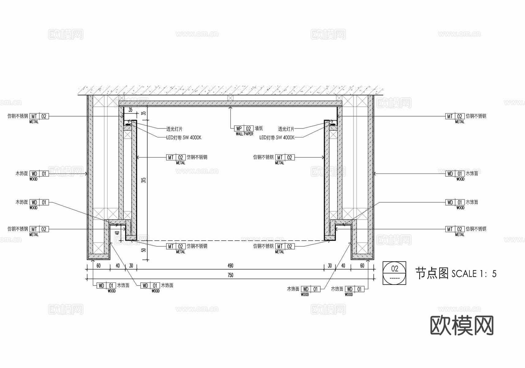 木饰面装饰柜节点大样图