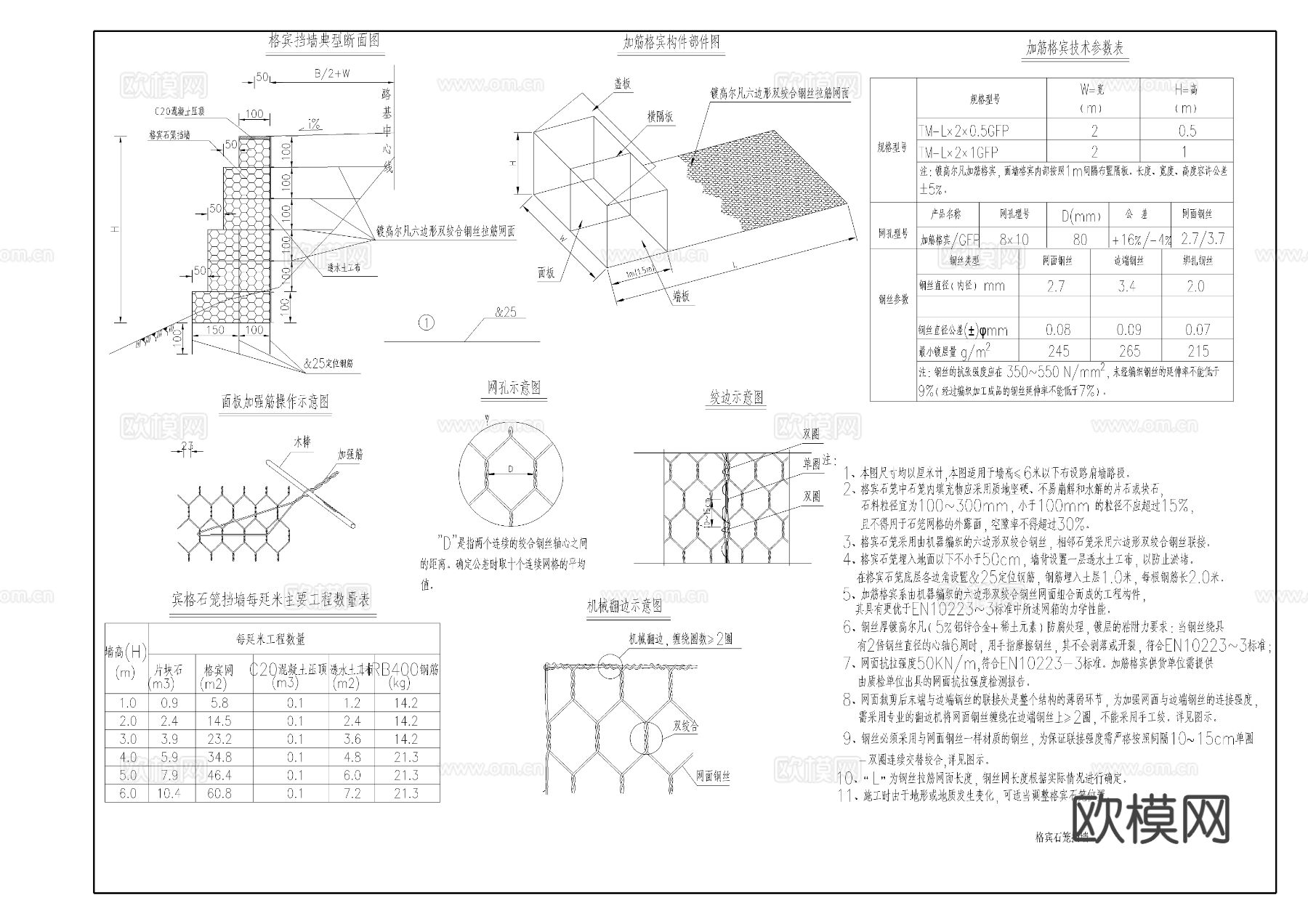 格宾石笼挡墙节点大样图