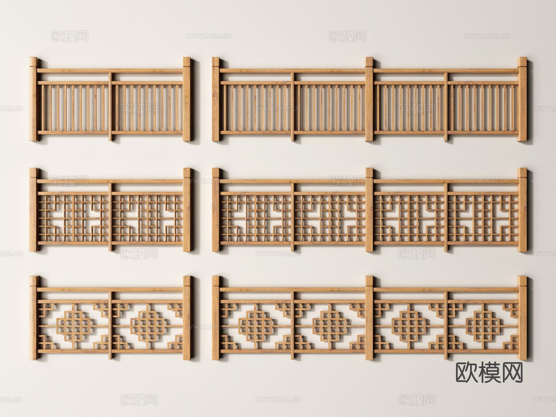 新中式栏杆 护栏 木栏杆3d模型