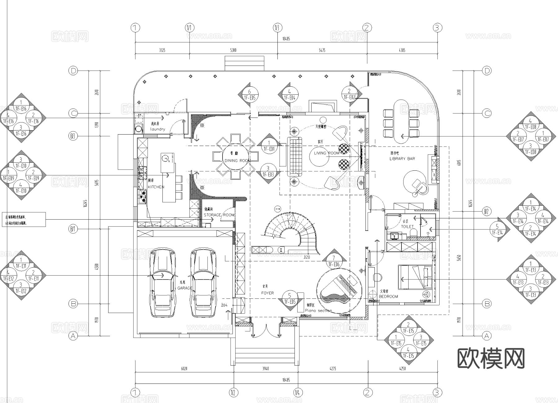 500m²两层别墅住宅CAD施工图