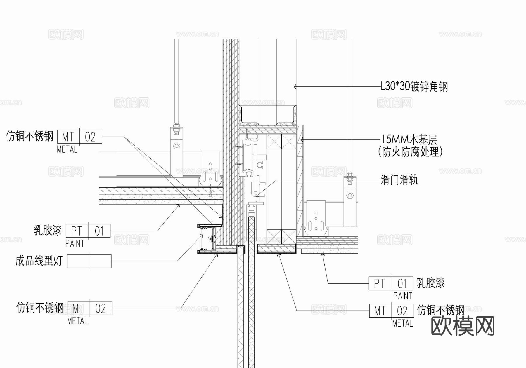 会议室艺术玻璃隔断及滑门CAD节点大样图