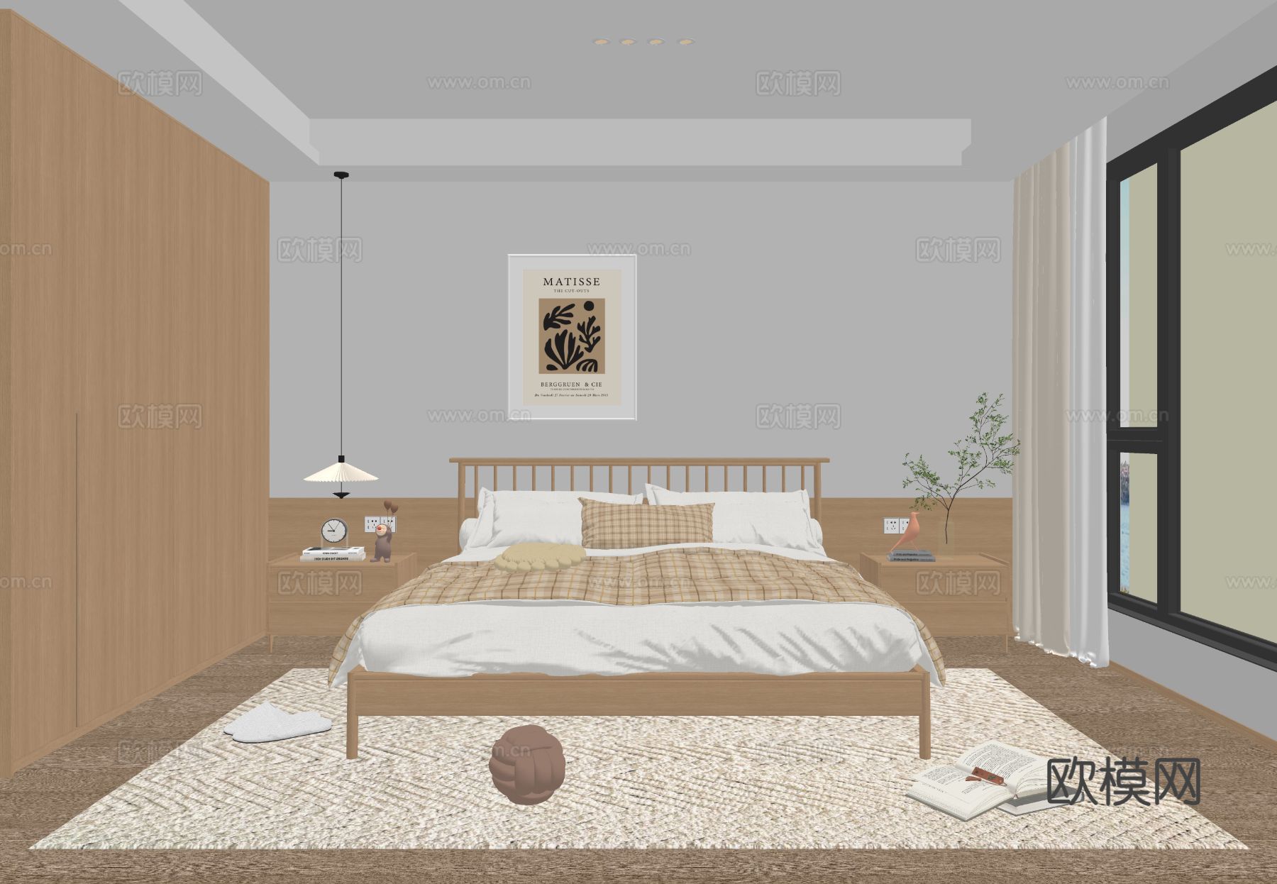 原木风卧室 主卧su模型下载（渲染图1）
