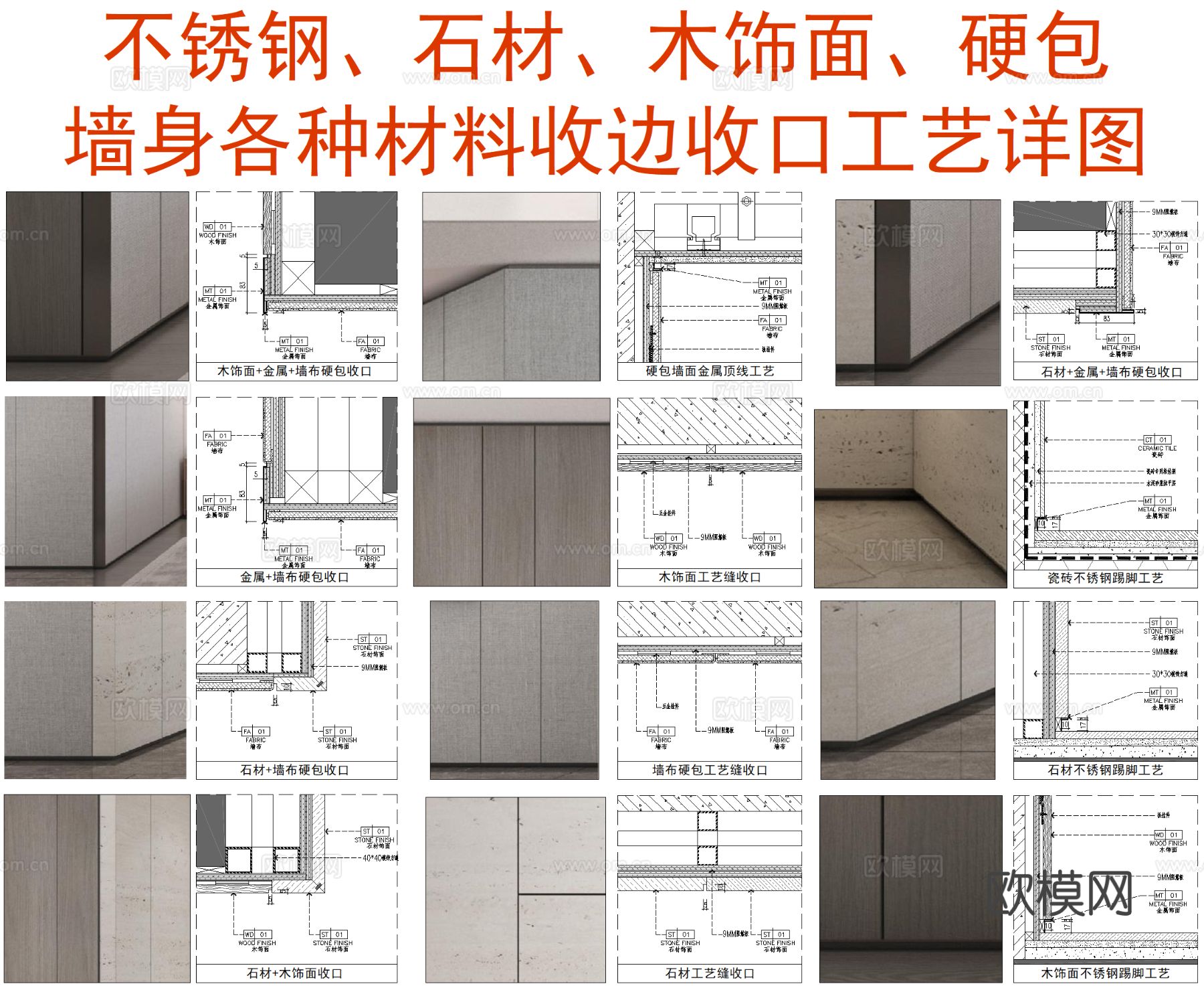 墙身各种主材收边收口节点大样图