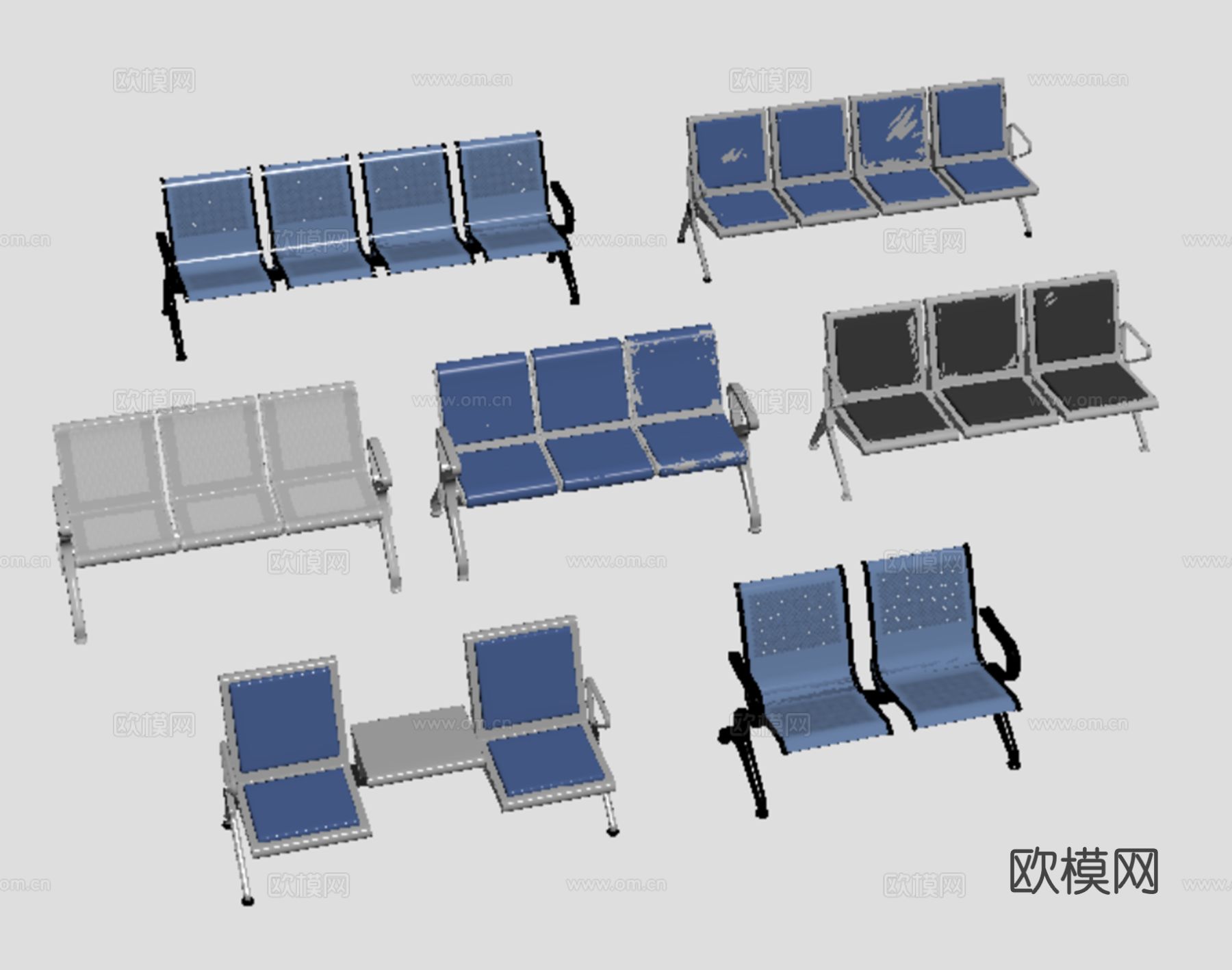 等候椅 不锈钢长排椅 连体排椅su模型