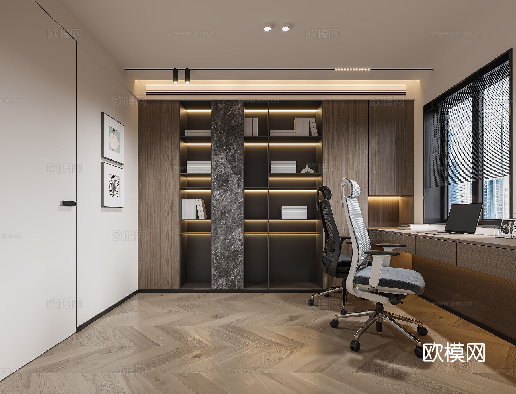 现代书房3d模型下载