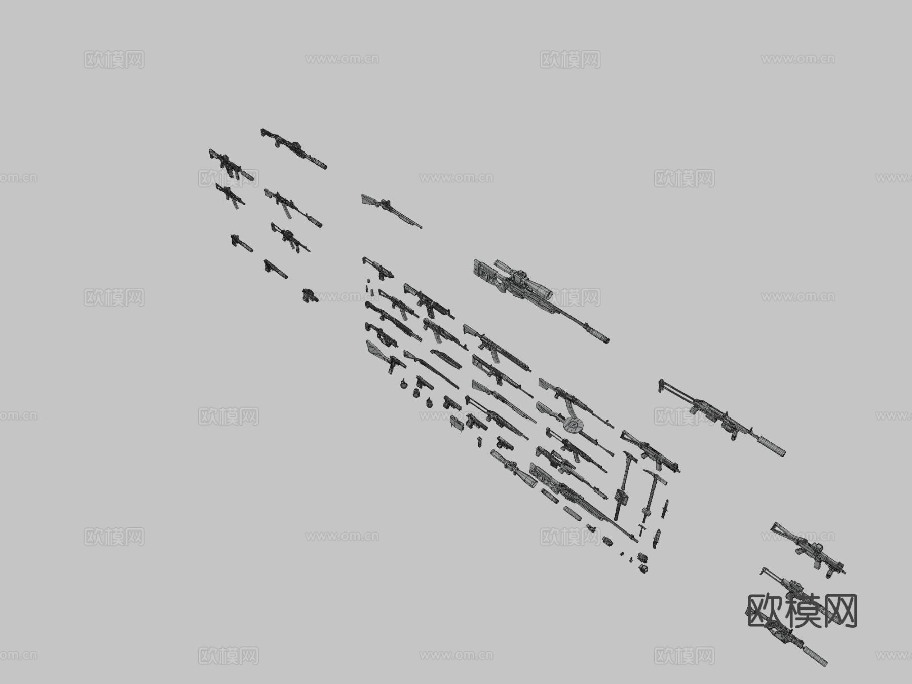 AK 冲锋枪su模型下载（渲染图3）