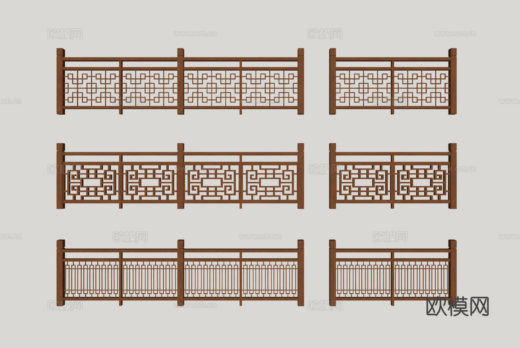 新中式栏杆 护栏 木栏杆 围栏su模型