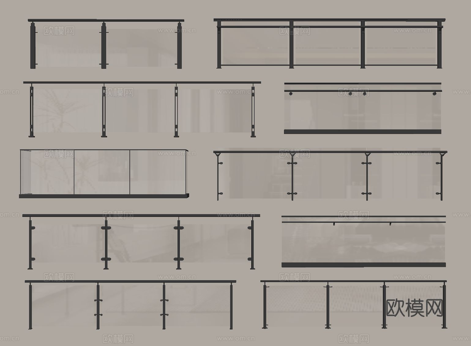 玻璃护栏 玻璃围栏 扶手 栅栏 栏杆su模型