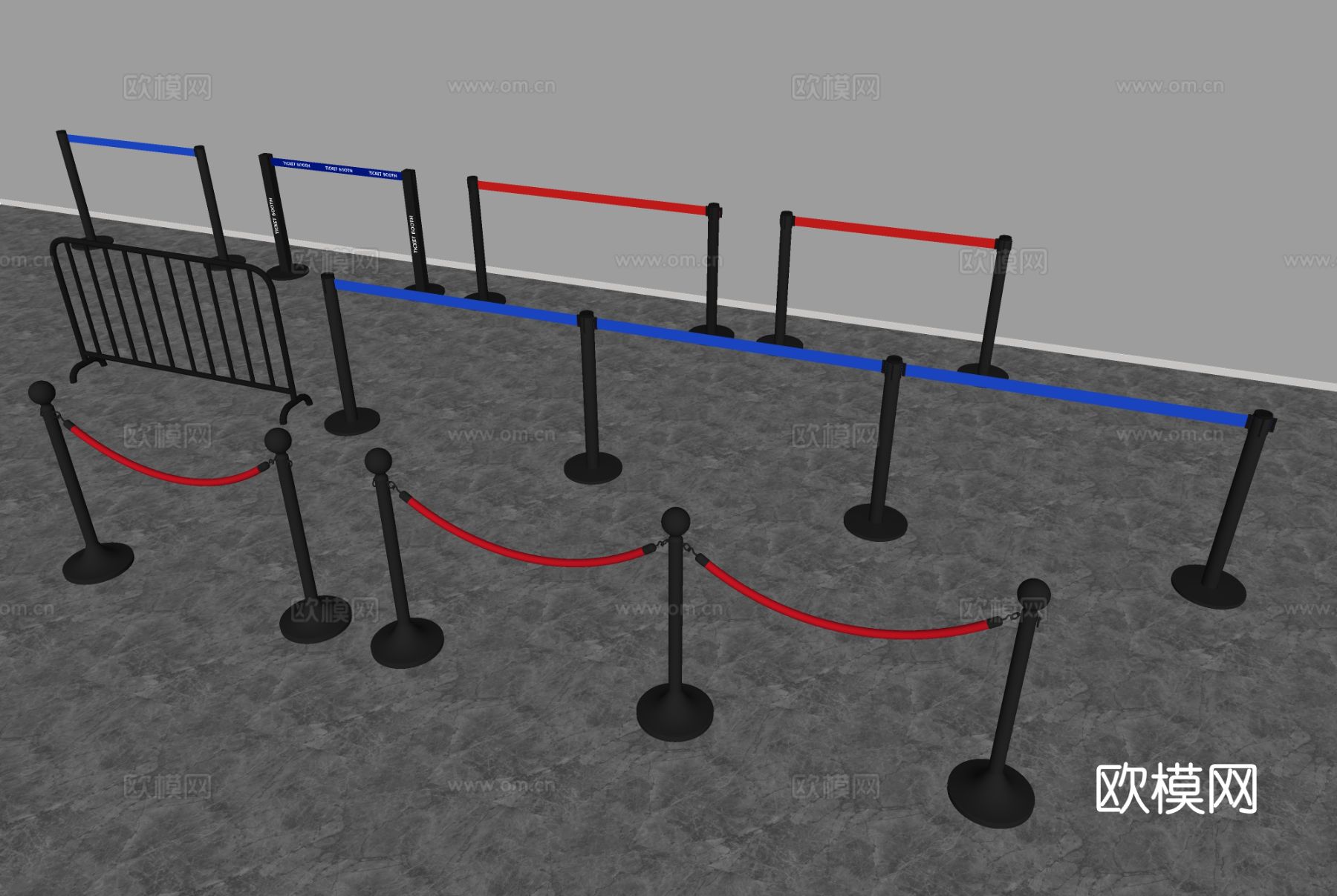 伸缩带 隔离带 围栏 护栏su模型