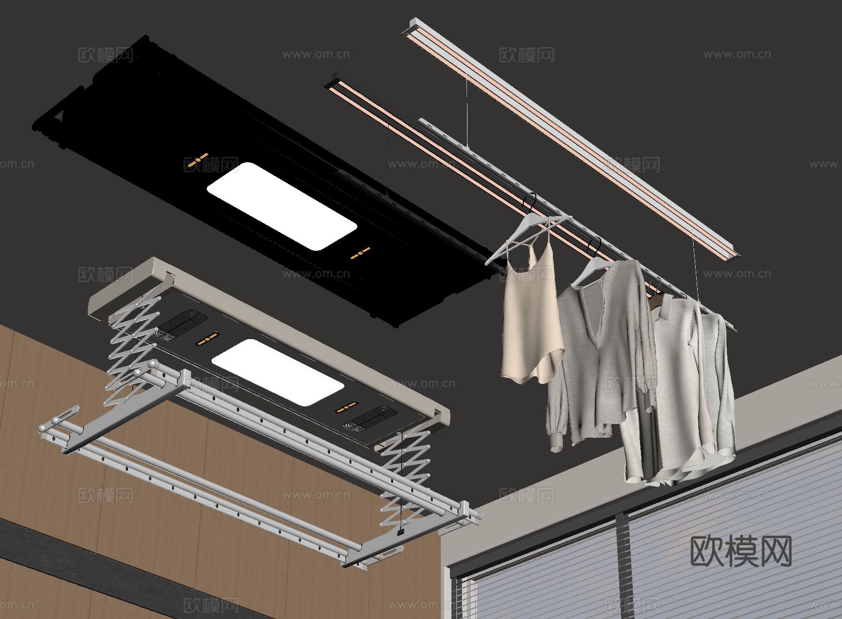 隐形晾衣架 电动晾衣架su模型