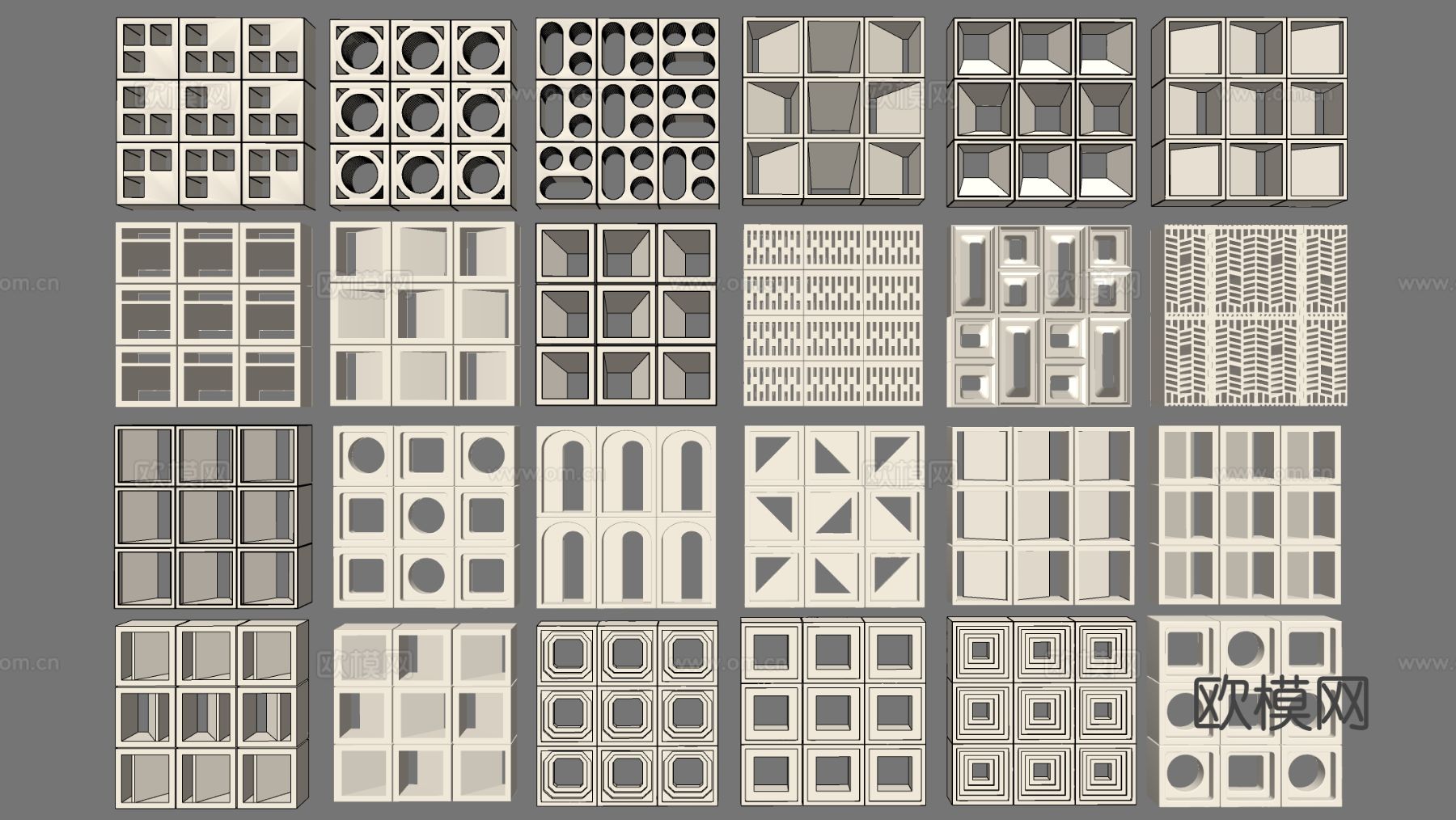 现代预制砖墙 水泥砖墙 水泥砖隔断su模型下载（渲染图1）
