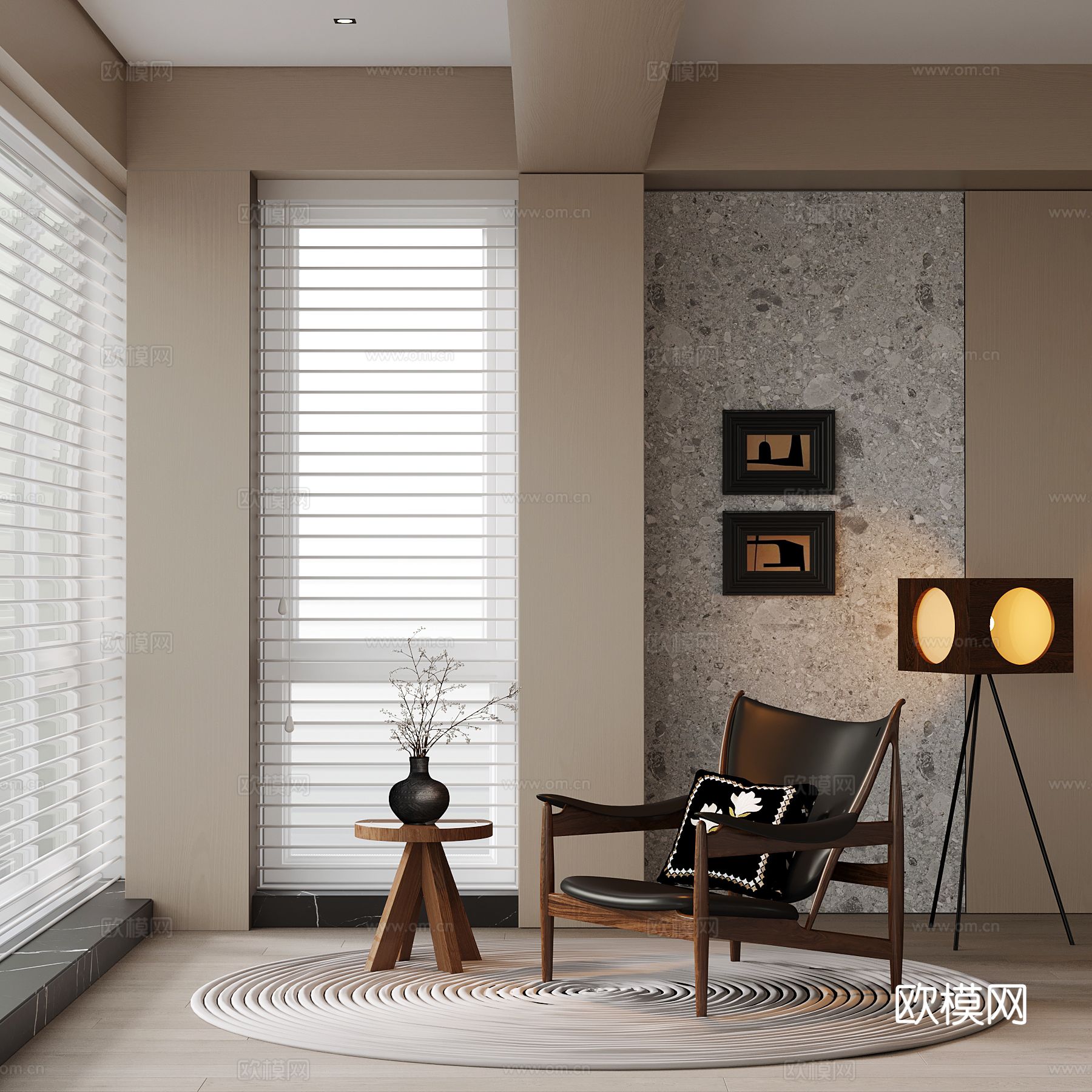 中古风休闲椅su模型下载（渲染图2）