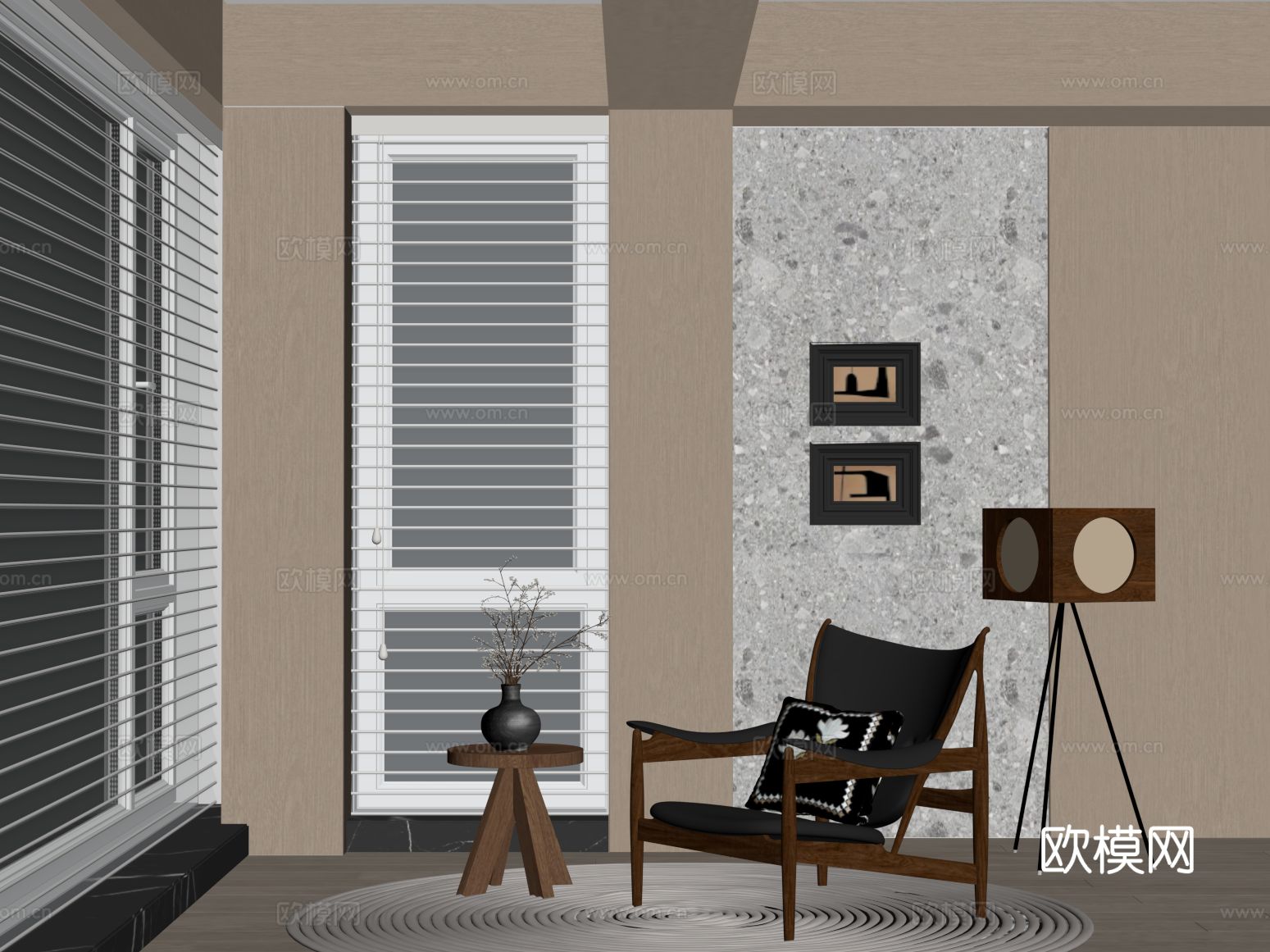 中古风休闲椅su模型下载（渲染图1）