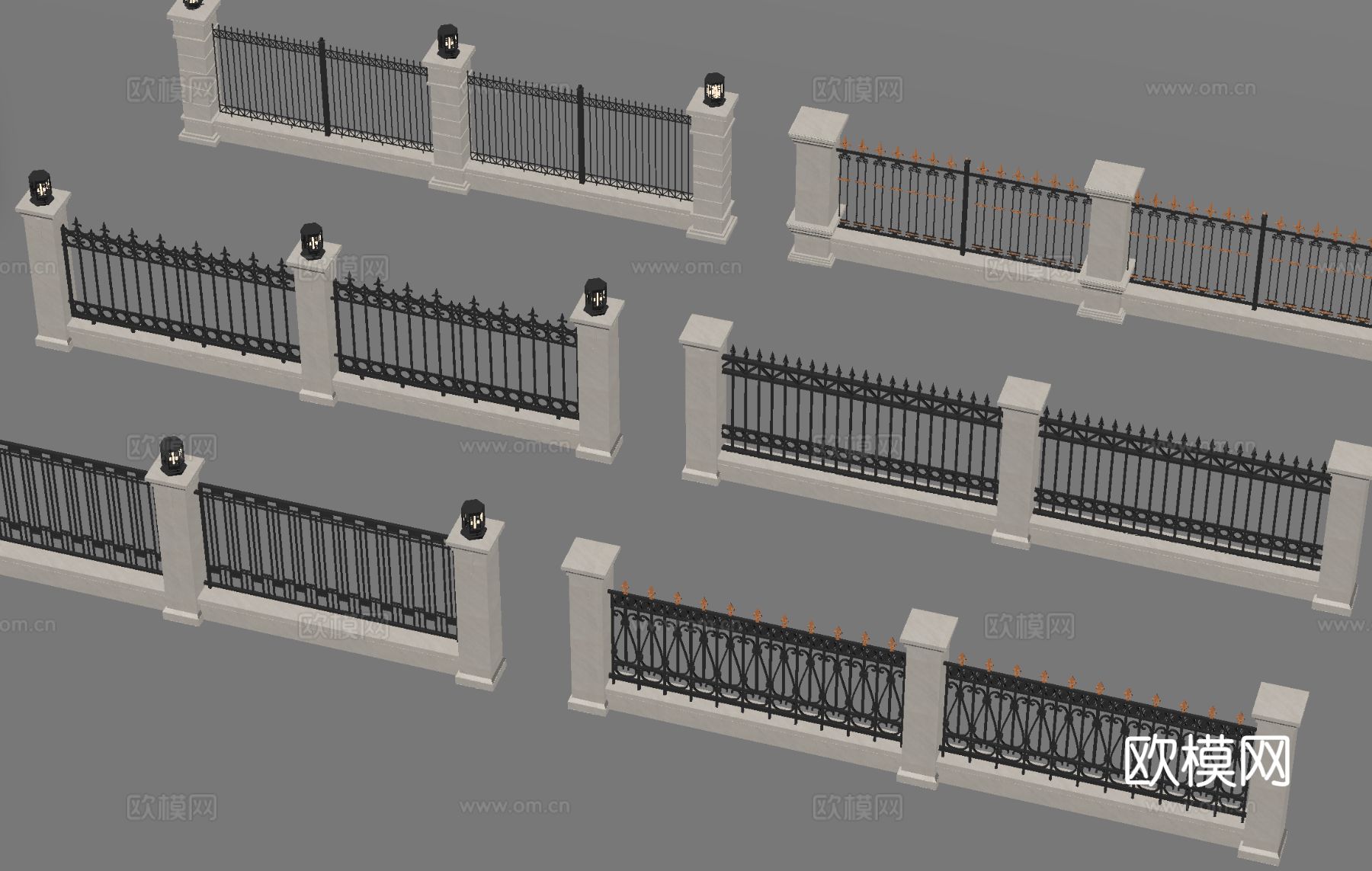 铁艺围墙 庭院围墙 小区围墙su模型