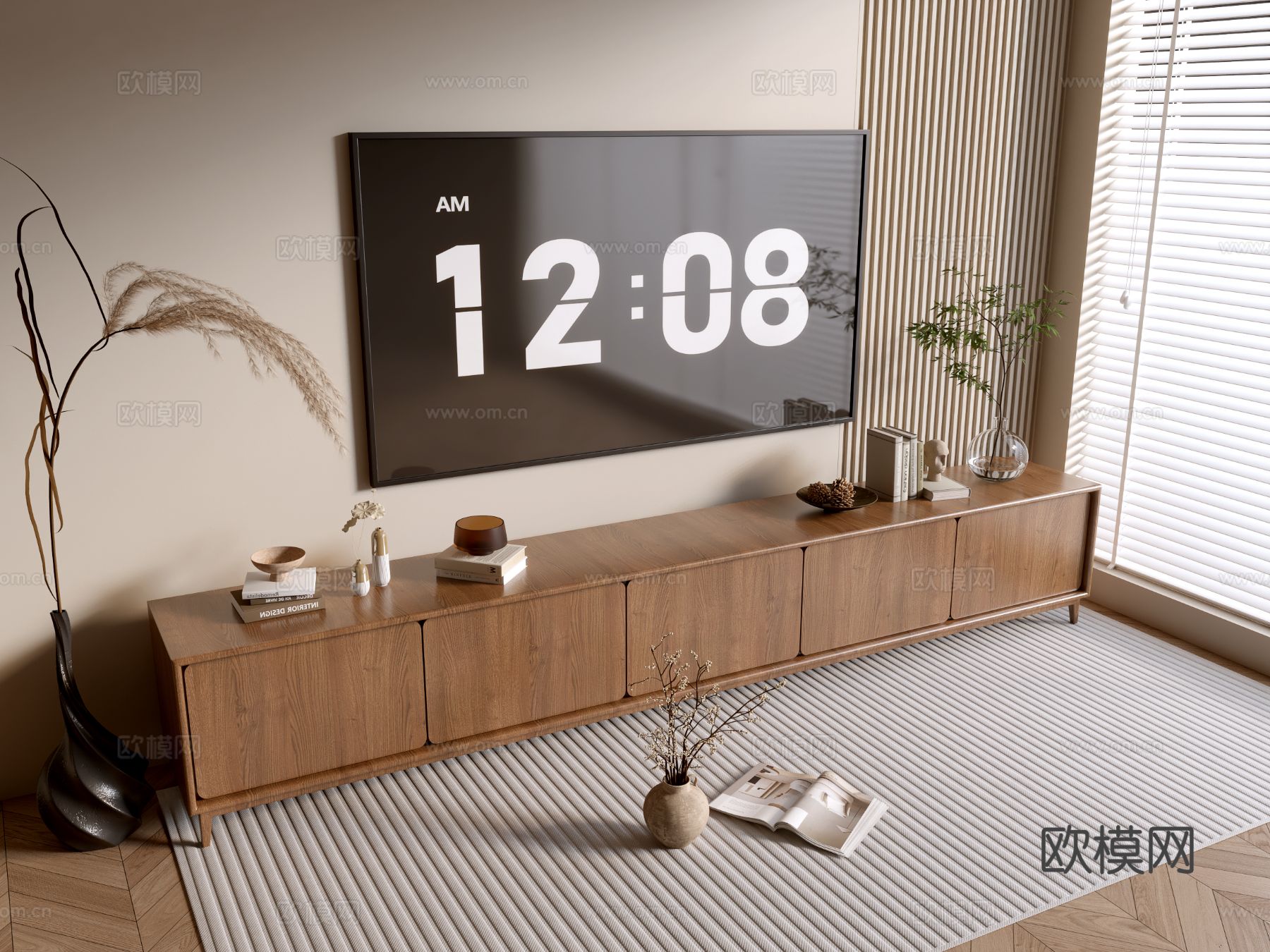 原木风电视柜3d模型下载