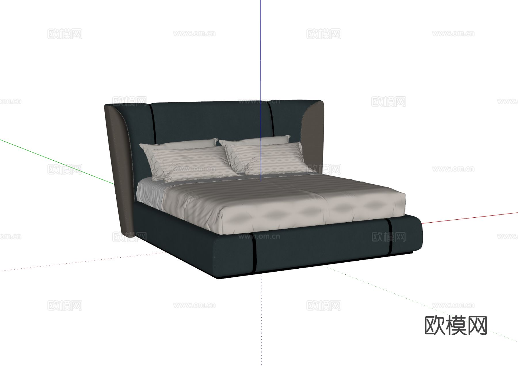 现代双人床su模型下载（渲染图1）