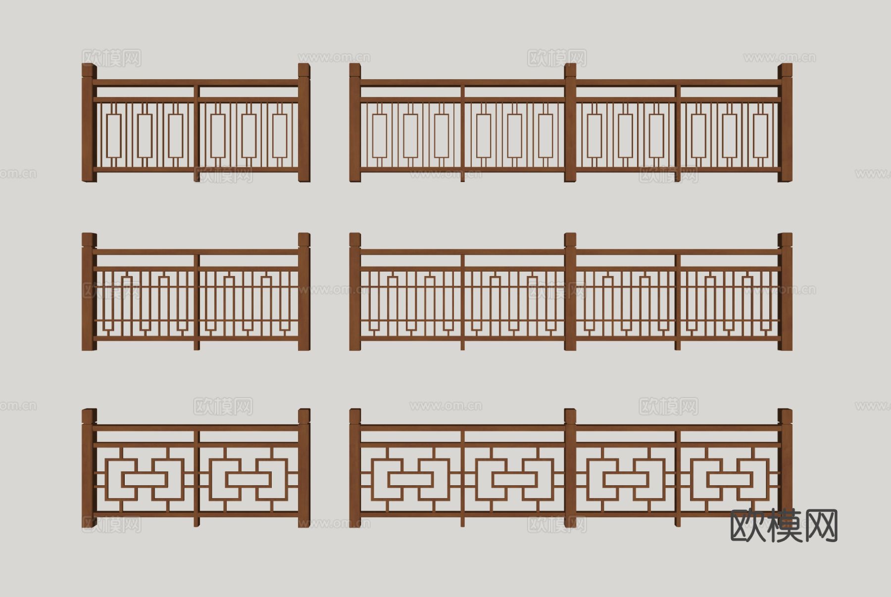 中式栏杆 护栏 木栏杆 围栏su模型