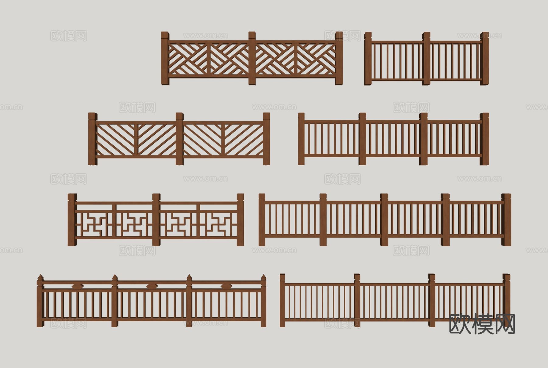 中式栏杆 护栏 木栏杆 围栏su模型
