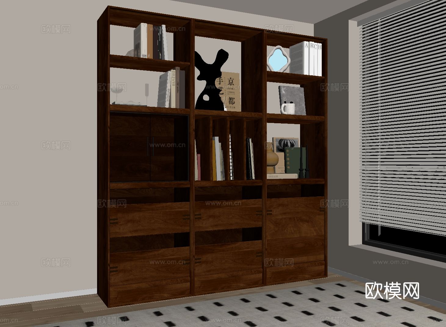 中古风书架 书柜 置物柜su模型下载（渲染图1）