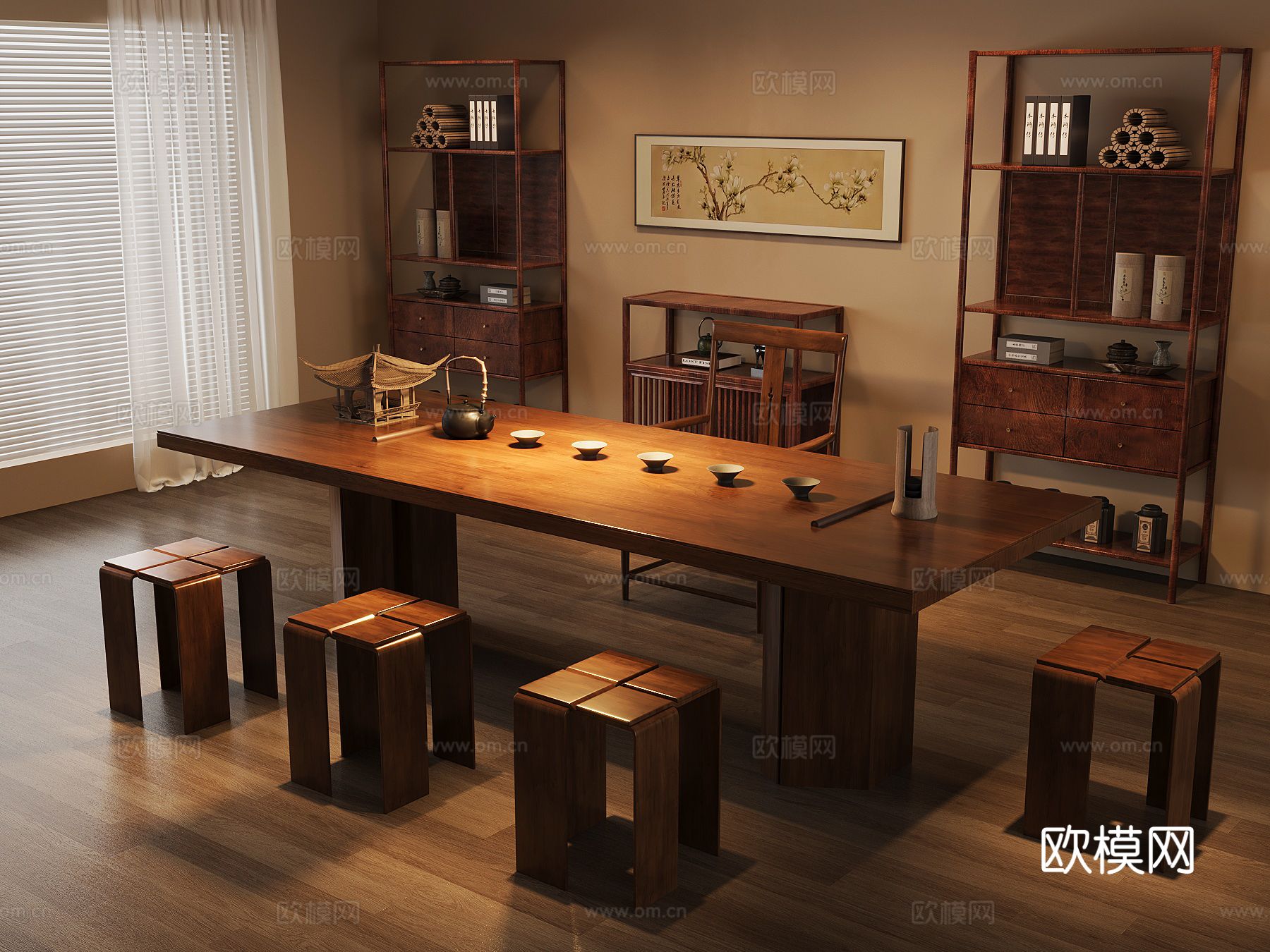 中式茶室3d模型下载