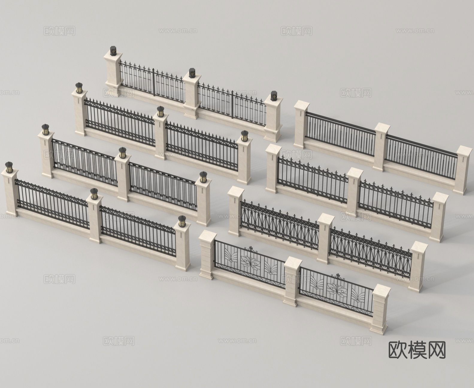 现代围墙 铁艺围墙 庭院围墙3d模型