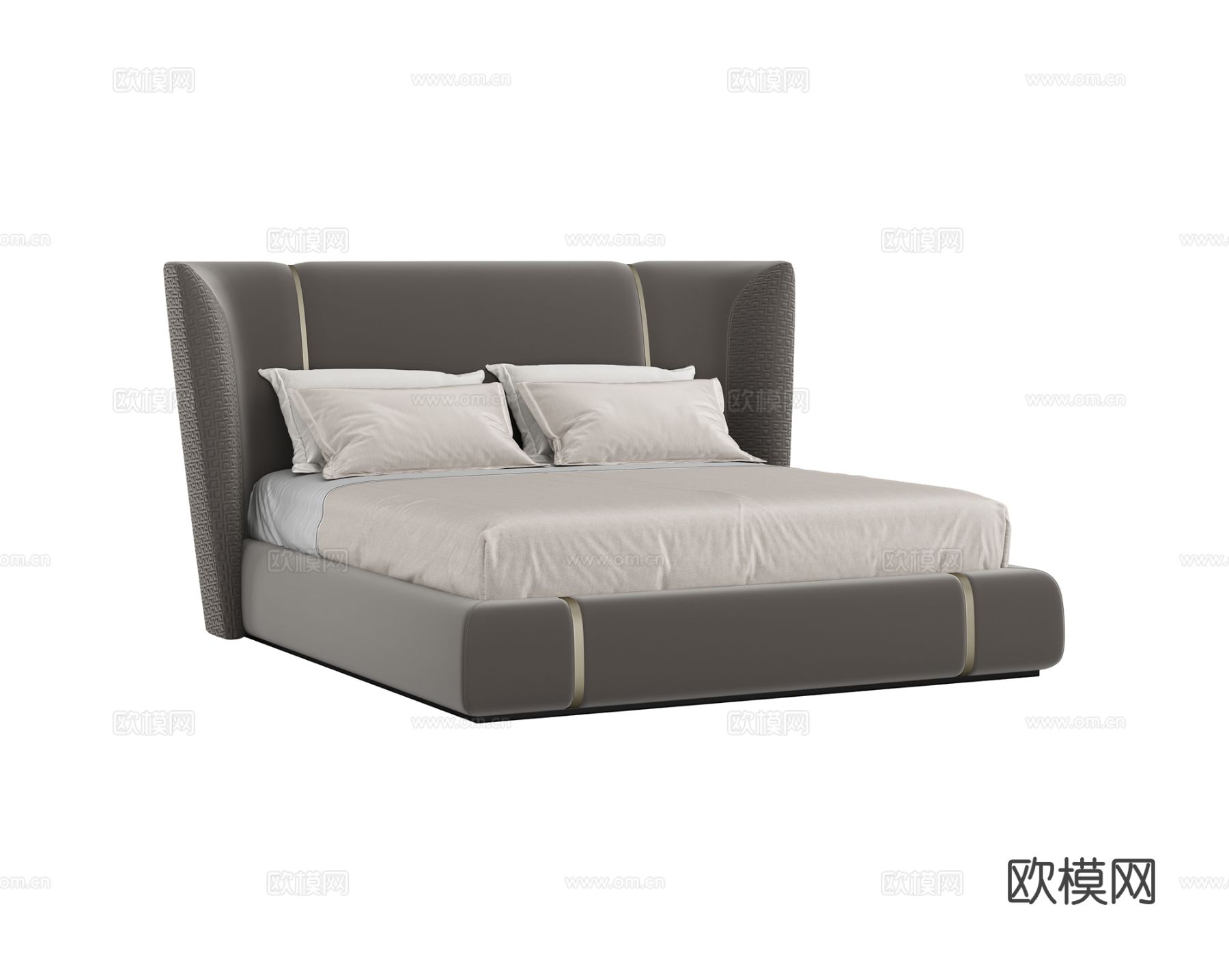 现代双人床su模型下载（渲染图2）