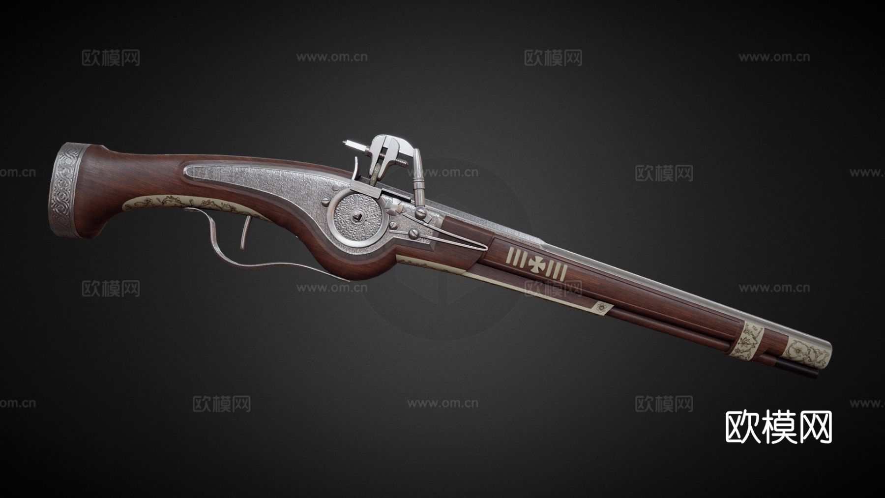 世纪轮锁手枪 短枪 枪械su模型下载（渲染图2）