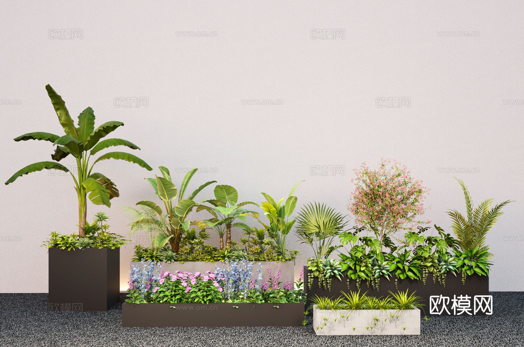 绿植花箱 移动花箱 植物造景su模型