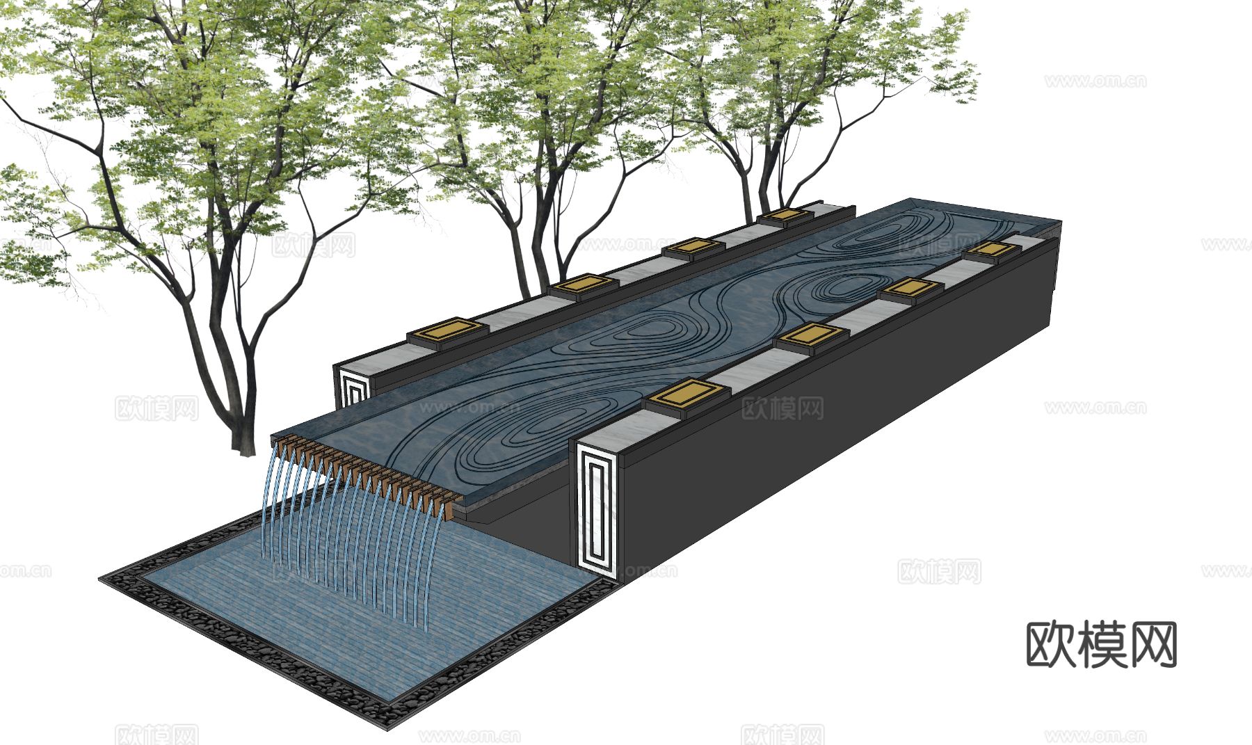 跌水瀑布 水池 叠水su模型