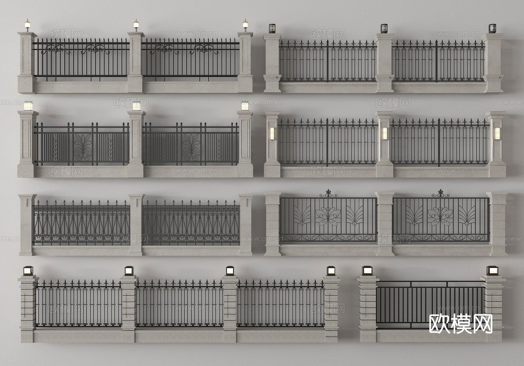现代围墙 铁艺围墙 庭院围墙3d模型