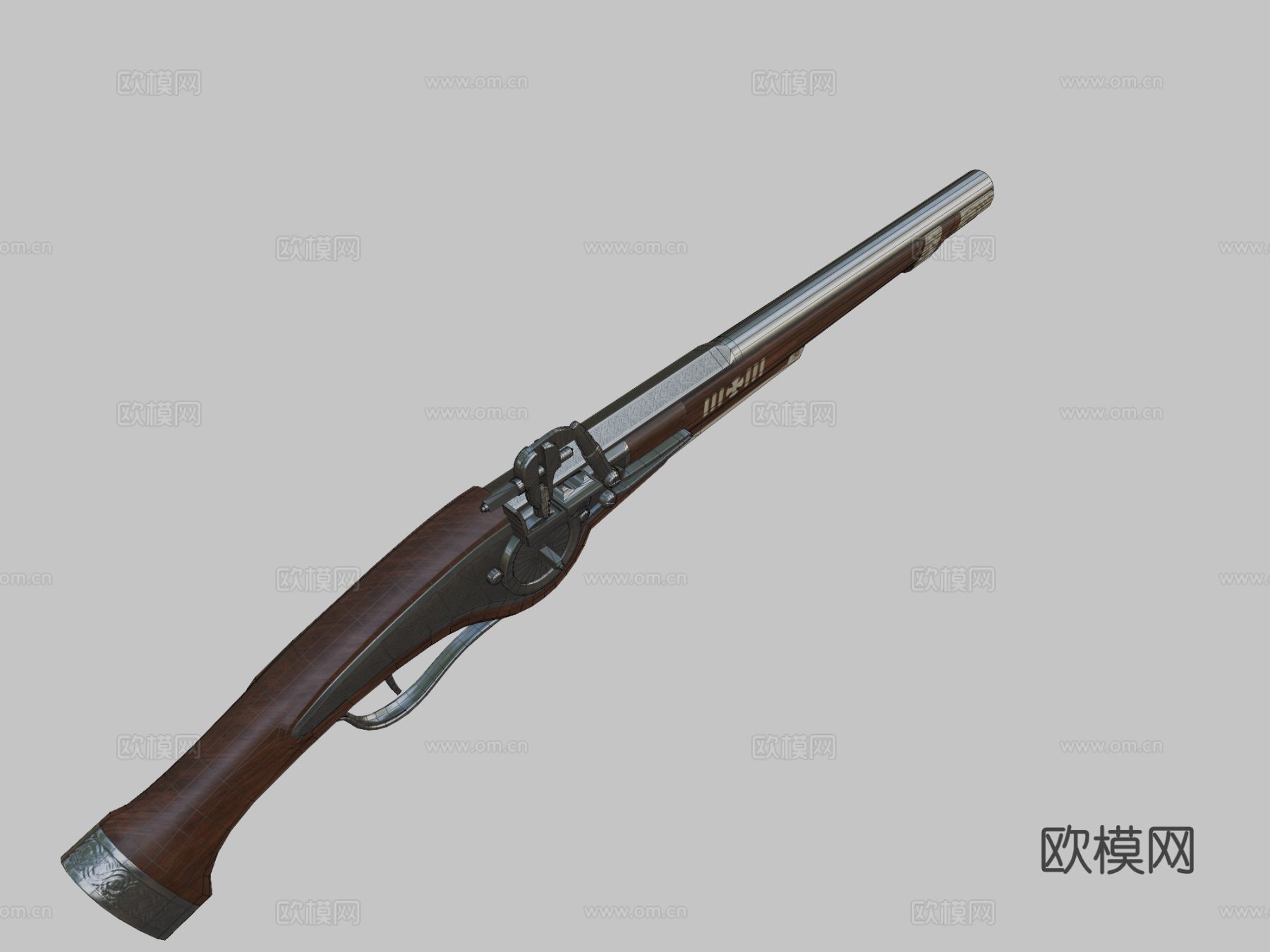 世纪轮锁手枪 短枪 枪械su模型下载（渲染图4）