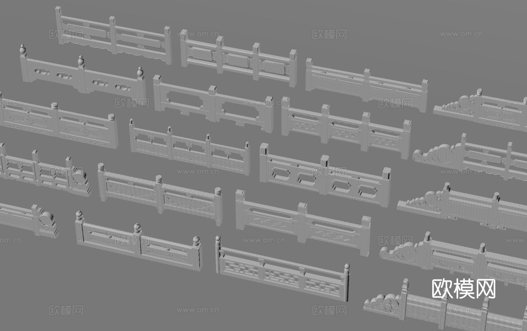 汉白玉护栏 栏杆 围栏su模型