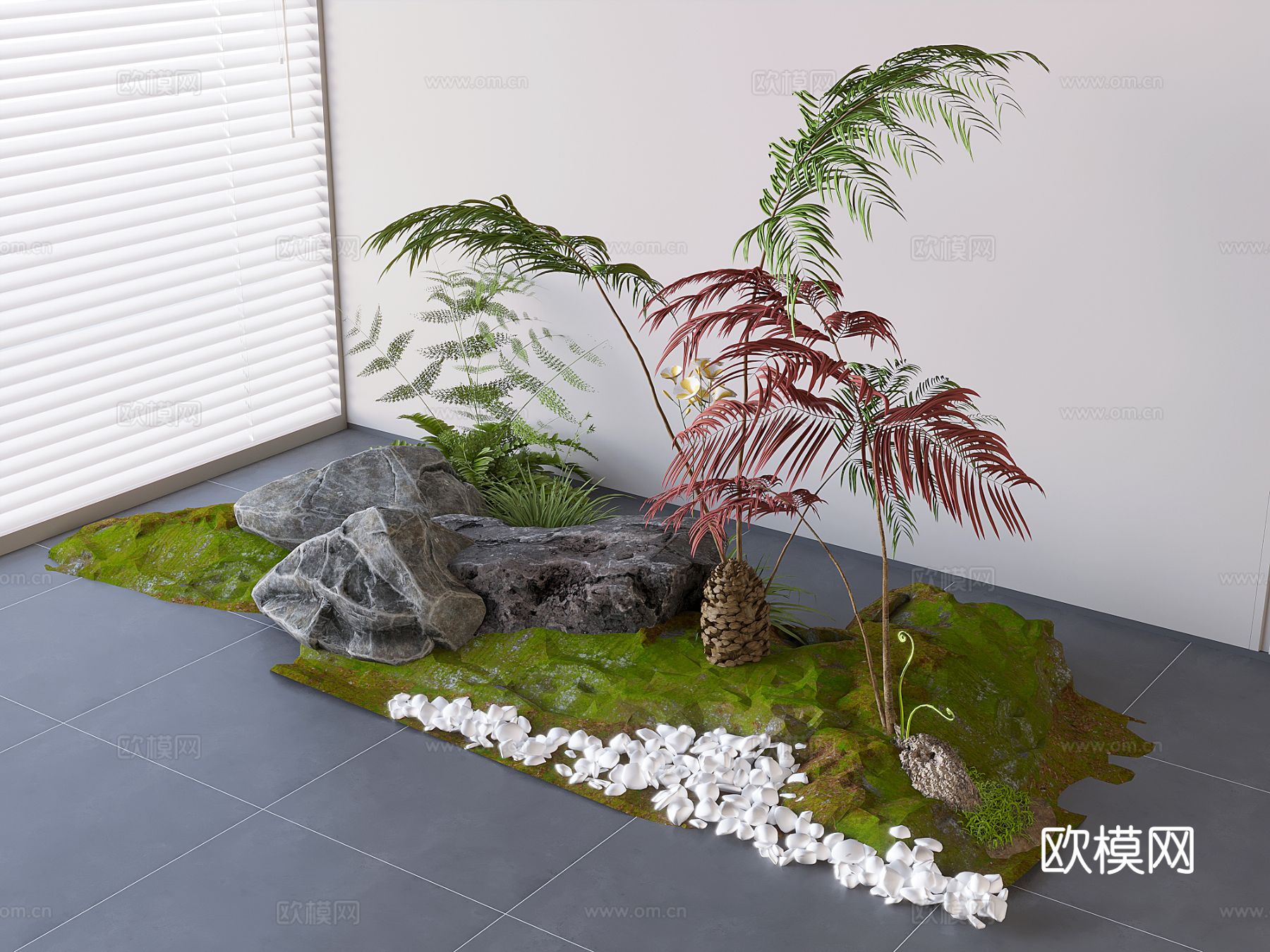 植物绿植 植物堆 植物石头 鹅卵石3d模型