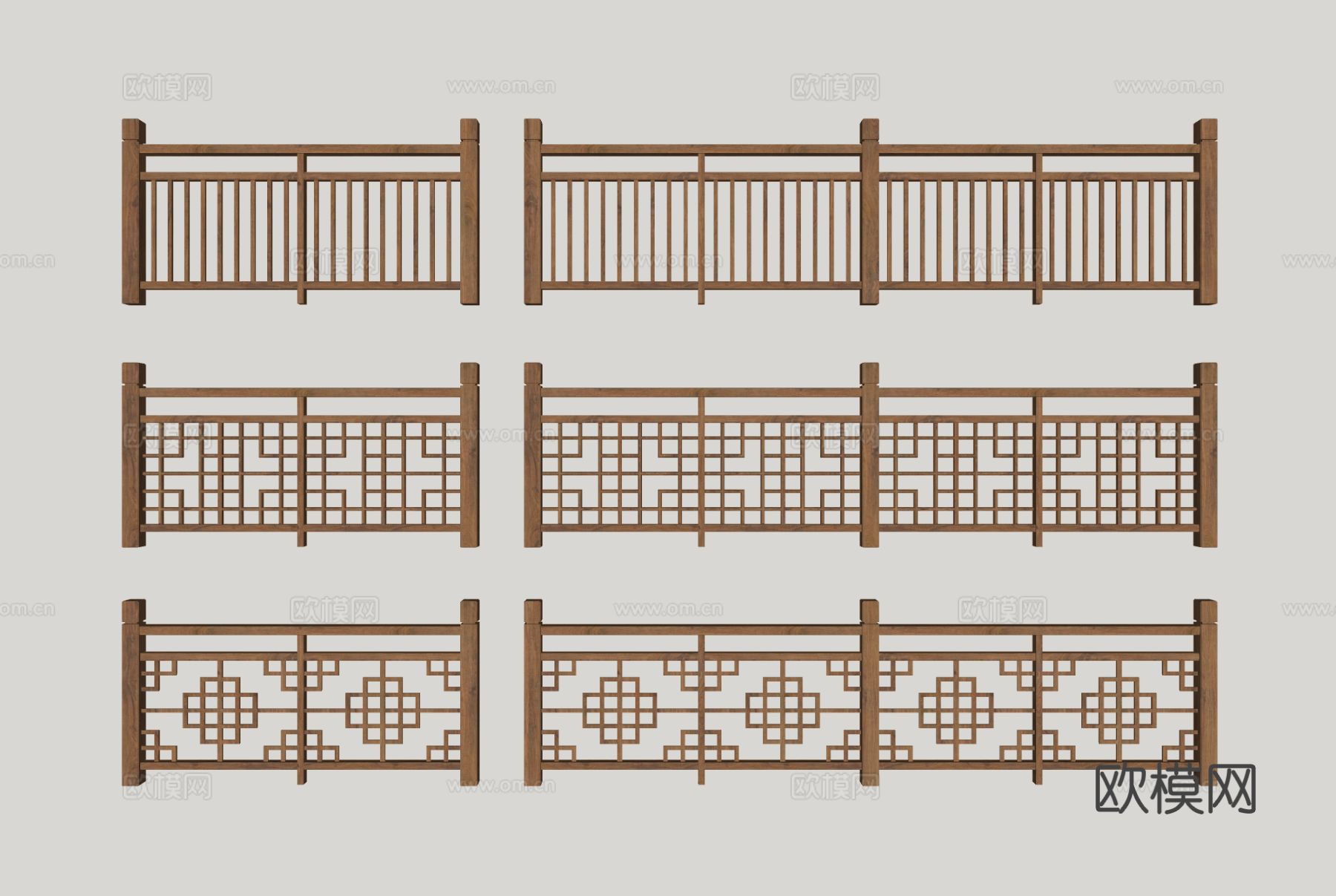 新中式栏杆 护栏 木栏杆 围栏su模型