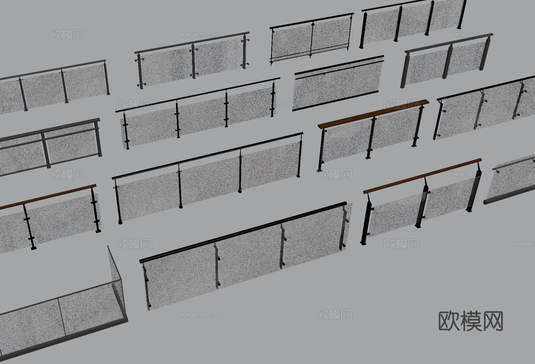 玻璃护栏 玻璃围栏 扶手 栅栏 栏杆su模型