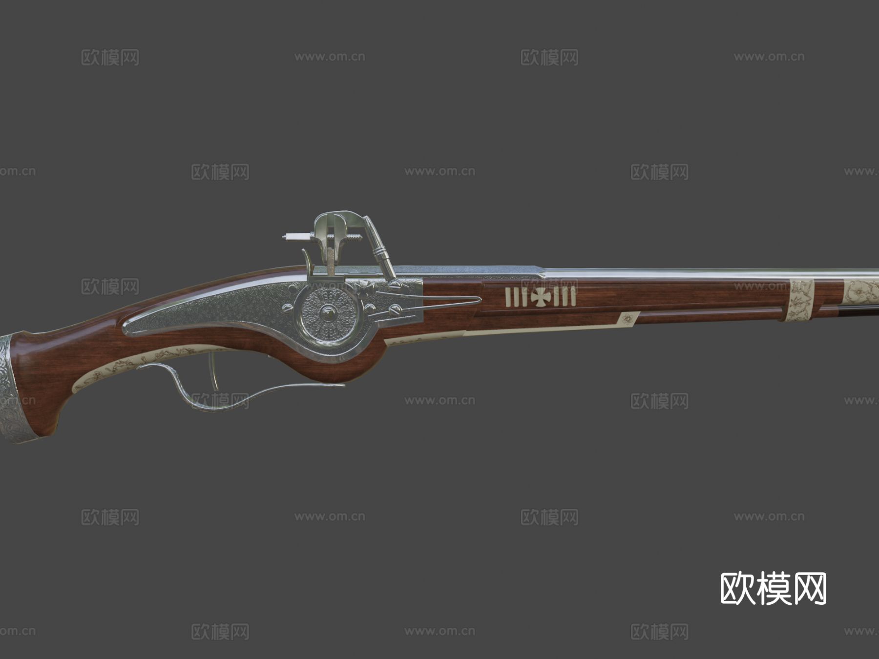 世纪轮锁手枪 短枪 枪械su模型下载（渲染图7）