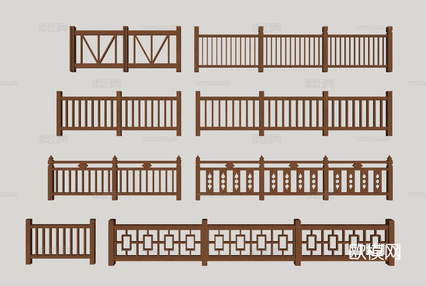 现代木栏杆 木护栏 木围栏栅栏su模型