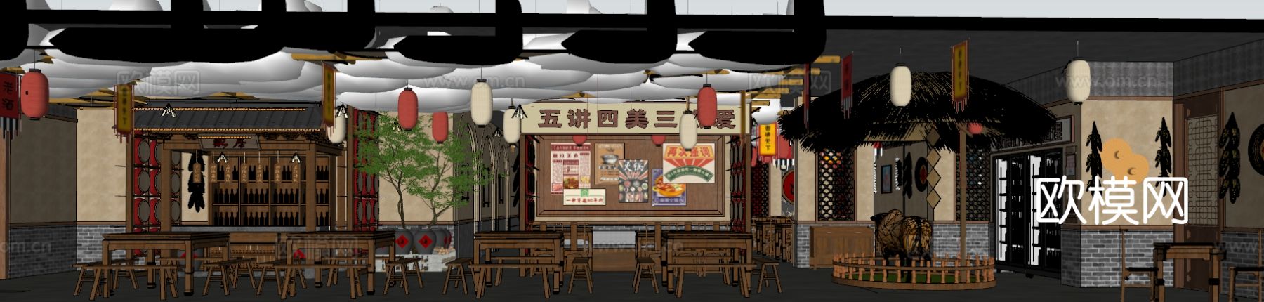 烤肉店 中餐馆su模型