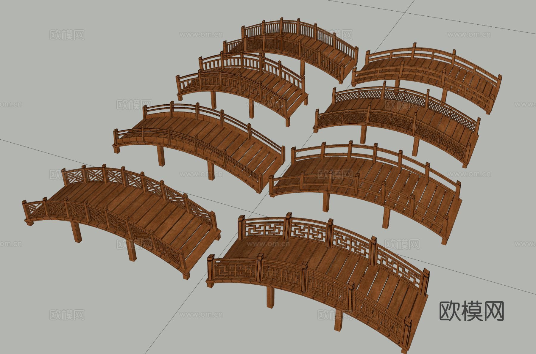 中式木拱桥 庭院桥 栈道桥su模型