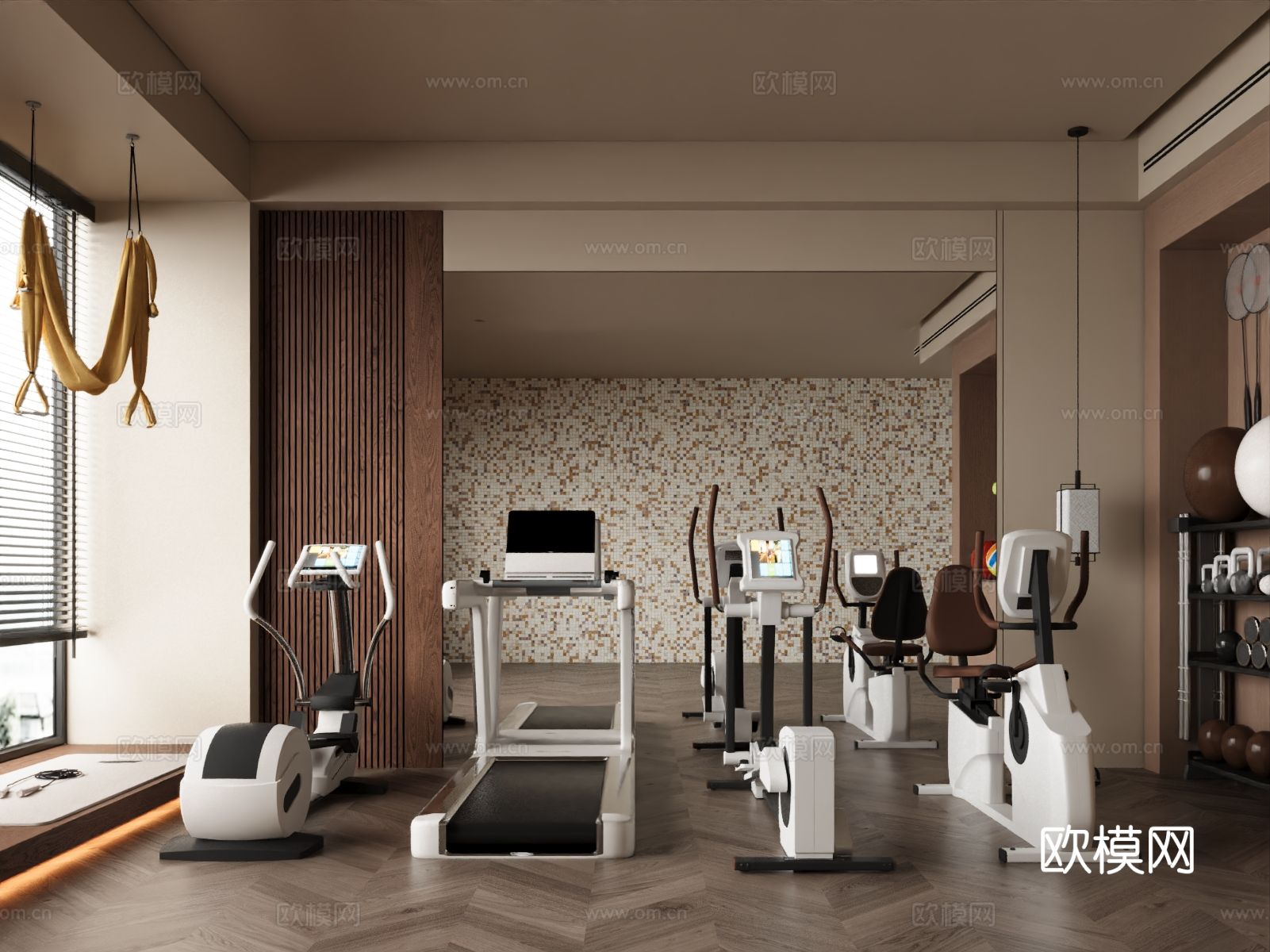中古风健身房 运动器材su模型下载（渲染图2）