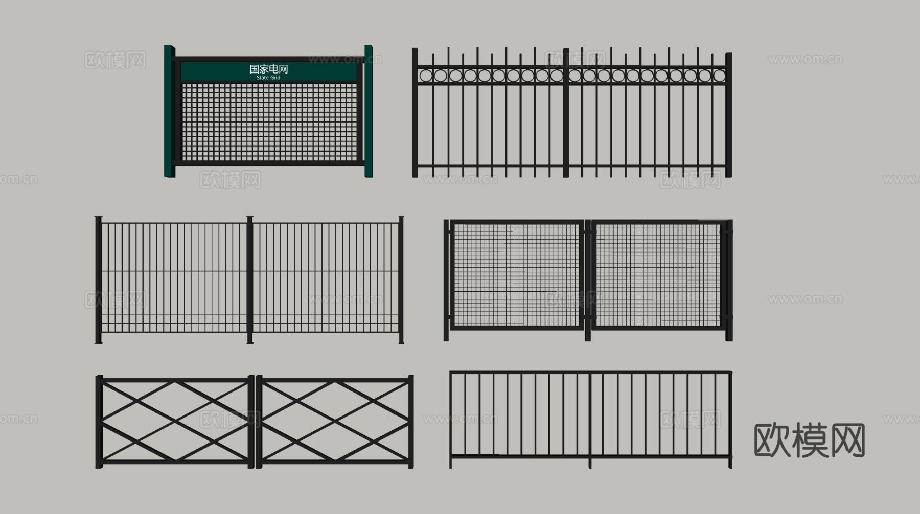 现代铁丝网围栏 护栏隔离栏su模型