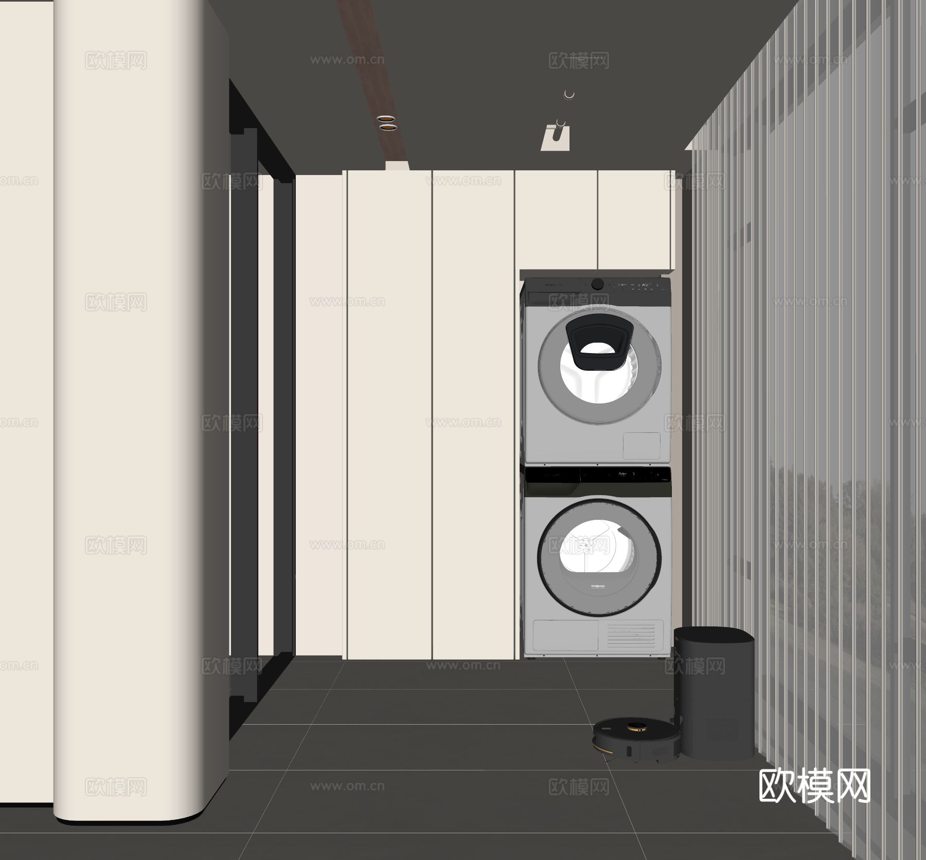 现代生活阳台 阳台柜 洗衣房su模型