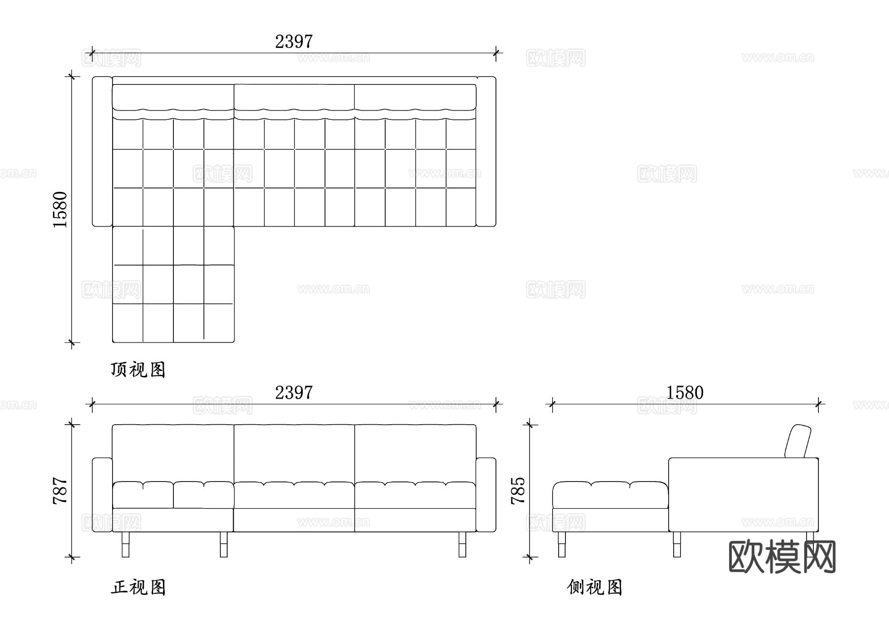 宜家兰斯克鲁纳沙发 宜家 LANKRUNA 沙发 宜家模块化CAD三视图