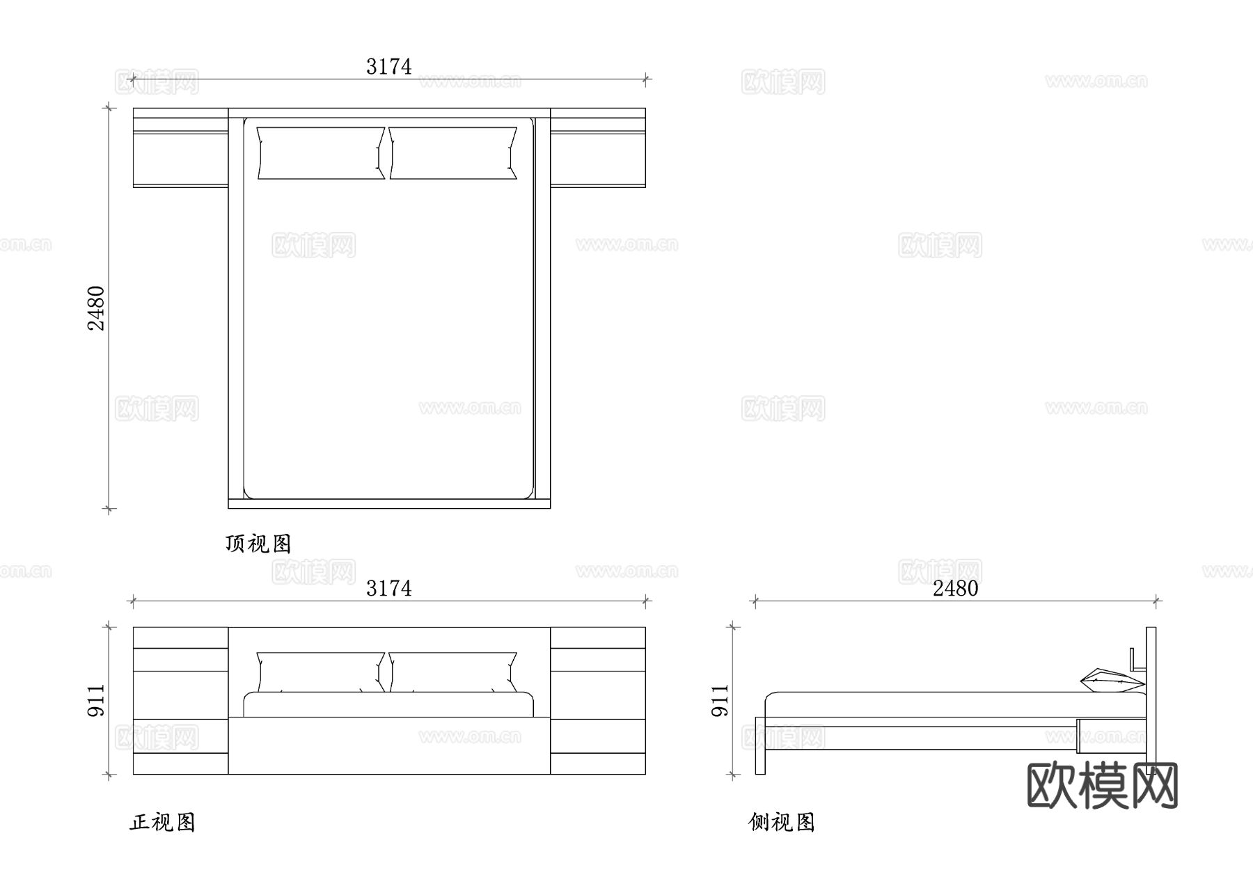 宜家马尔姆大床CAD三视图