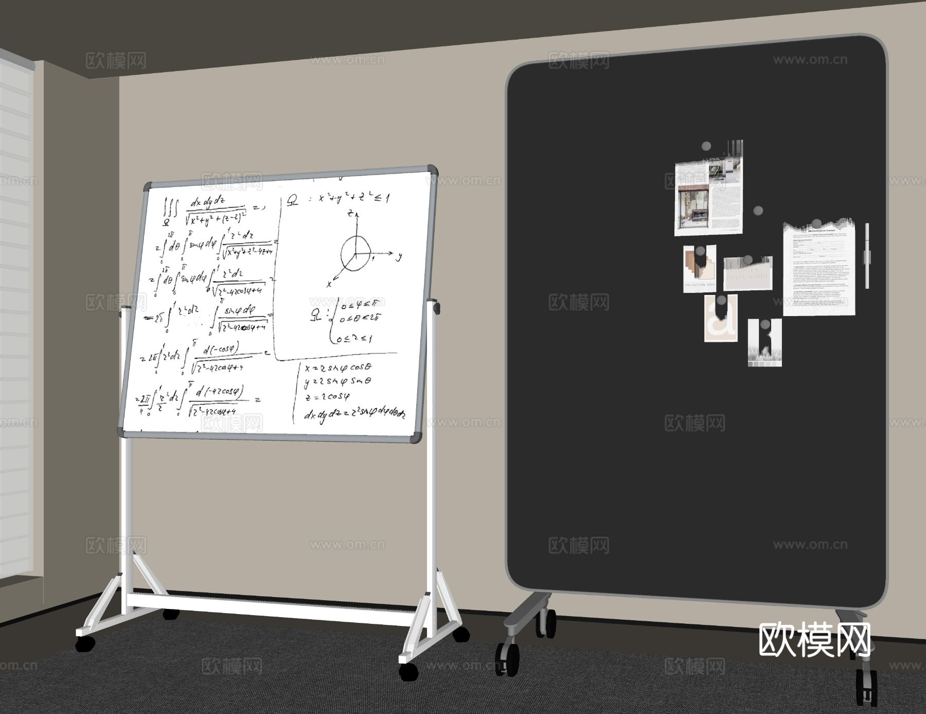 现代黑板 白板 移动白板su模型