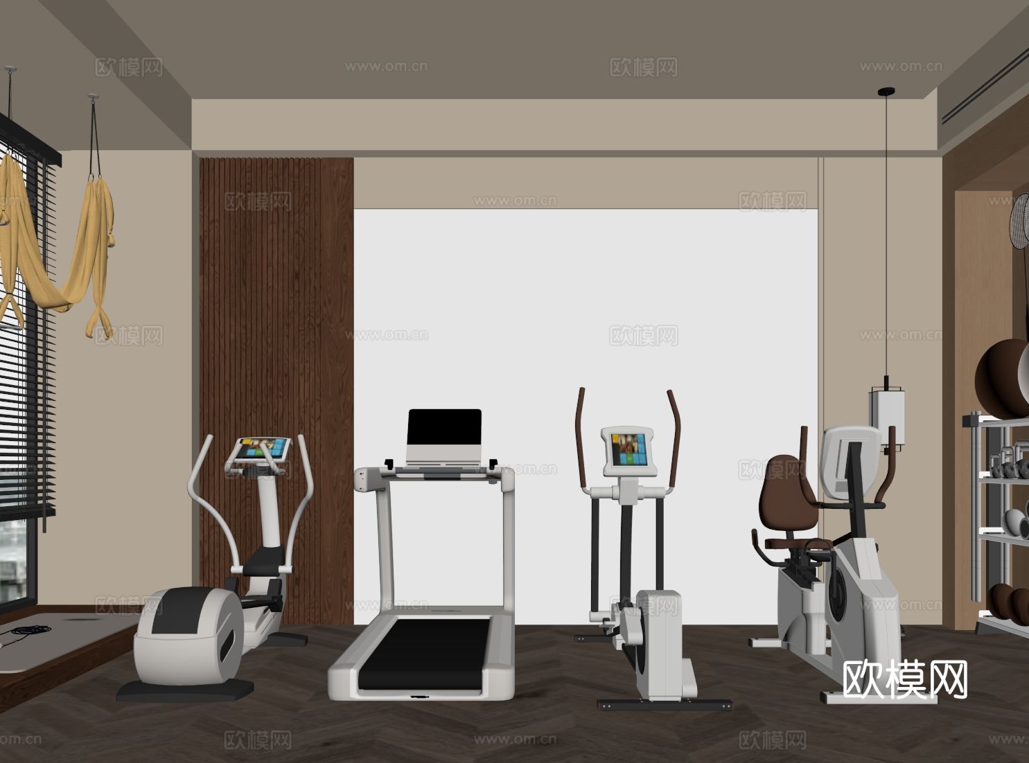 中古风健身房 运动器材su模型下载（渲染图1）