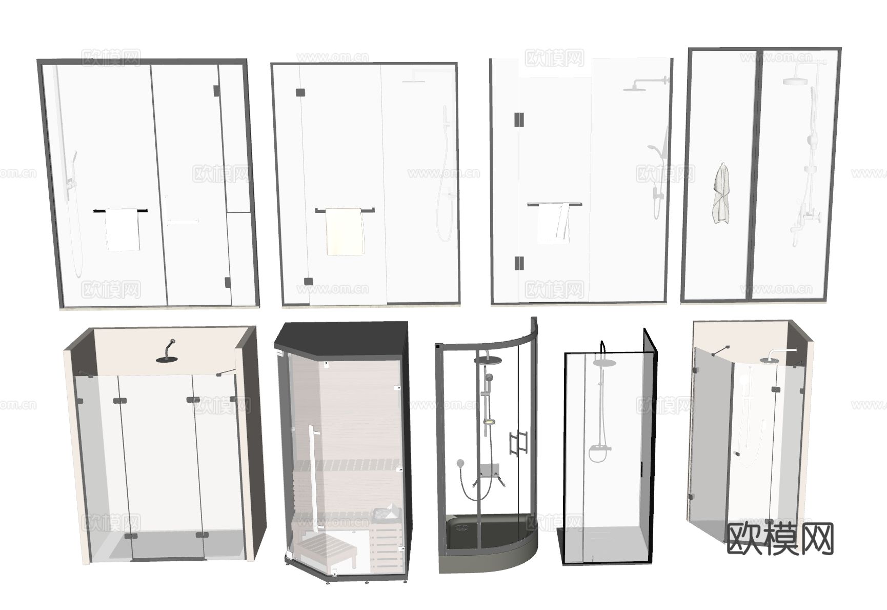 淋浴房 淋浴间 淋浴隔断su模型