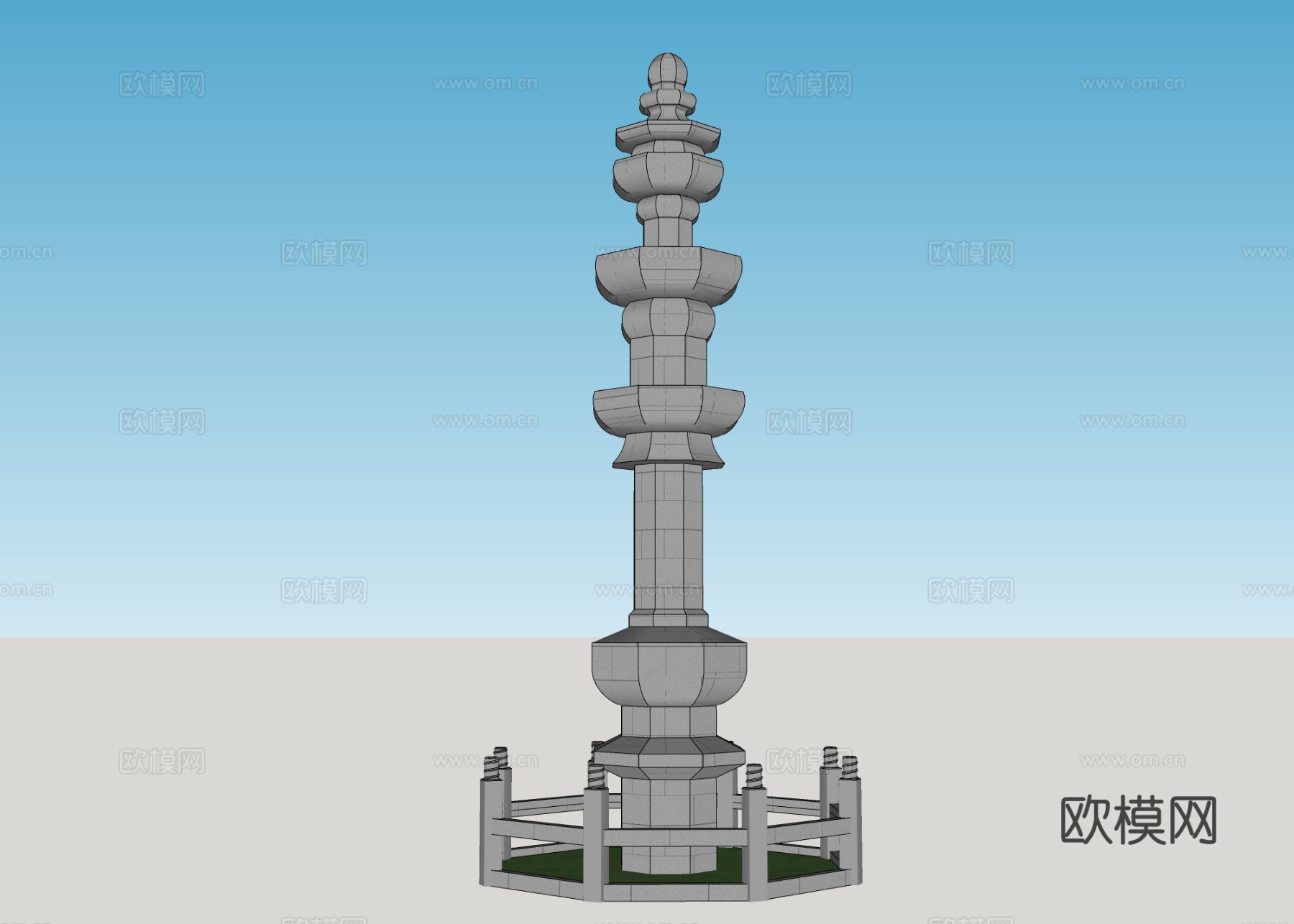 古建筑 寺庙 立柱 经柱 经幢su模型