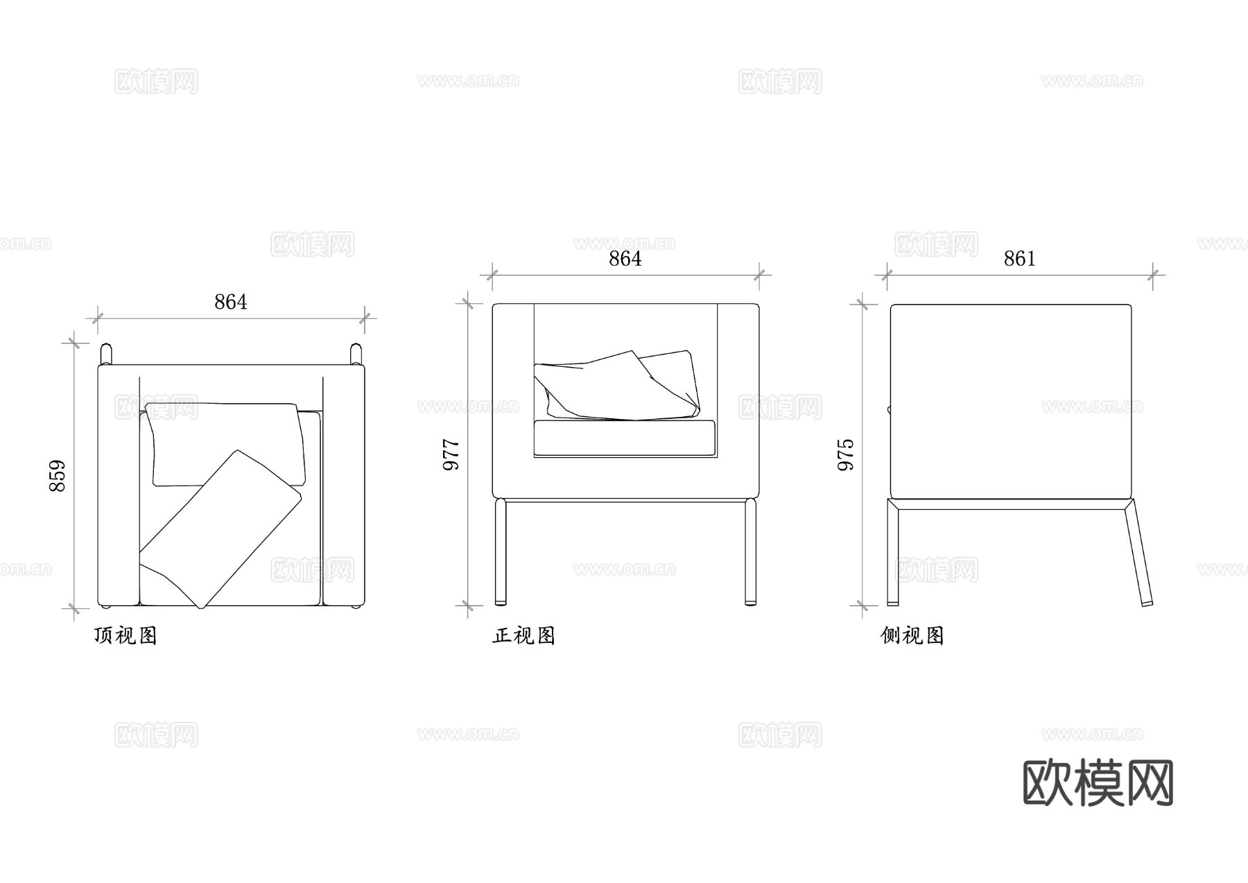 宜家单人椅 宜家扶手椅 宜家单人扶手椅CAD施工图