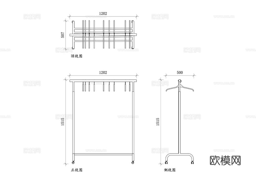 宜家鐵藝衣架 宜家金屬衣架CAD三視圖下載